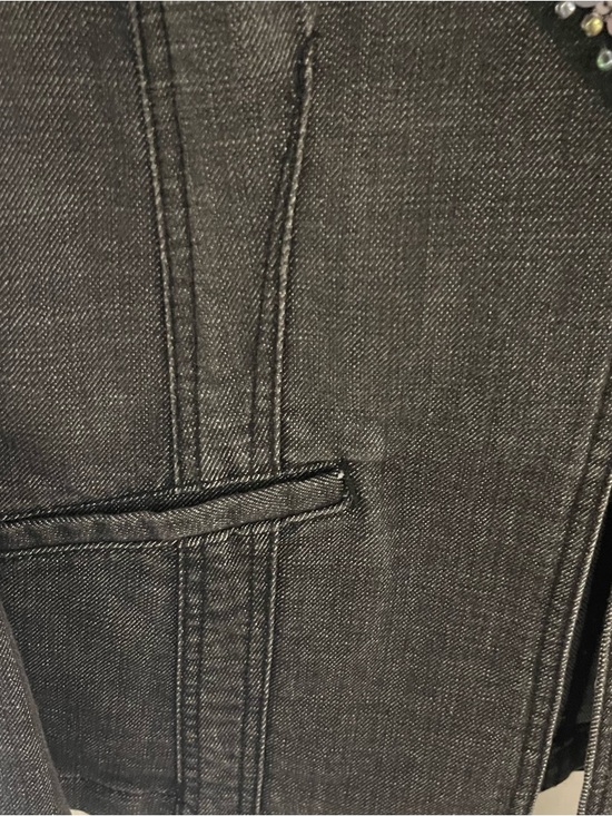 Chico's Black Embellished Denim Jacket with Silver Sequin Detail - Picture 4 of 8